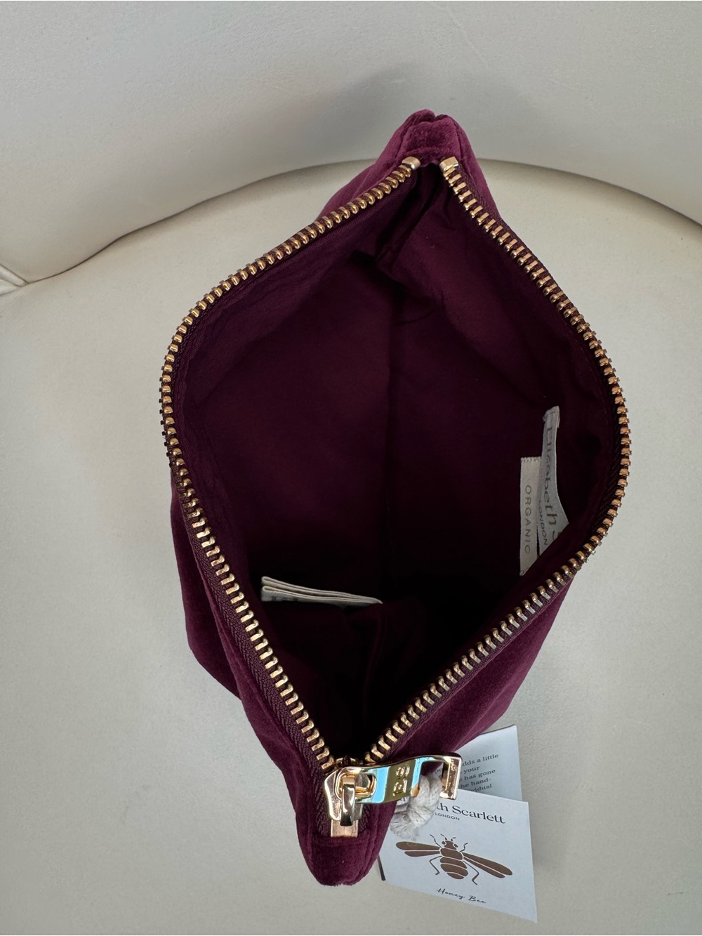 NWT Elizabeth Scarlett Honey Bee Embroidered Mini Pouch Bag in Plum Velvet - Picture 9 of 15